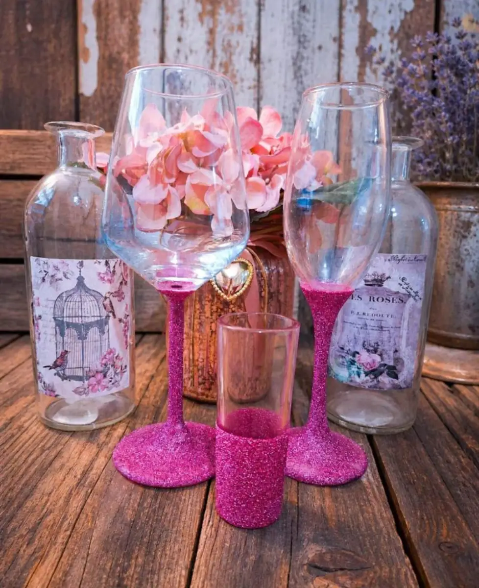 Pink Glitter Glass Set