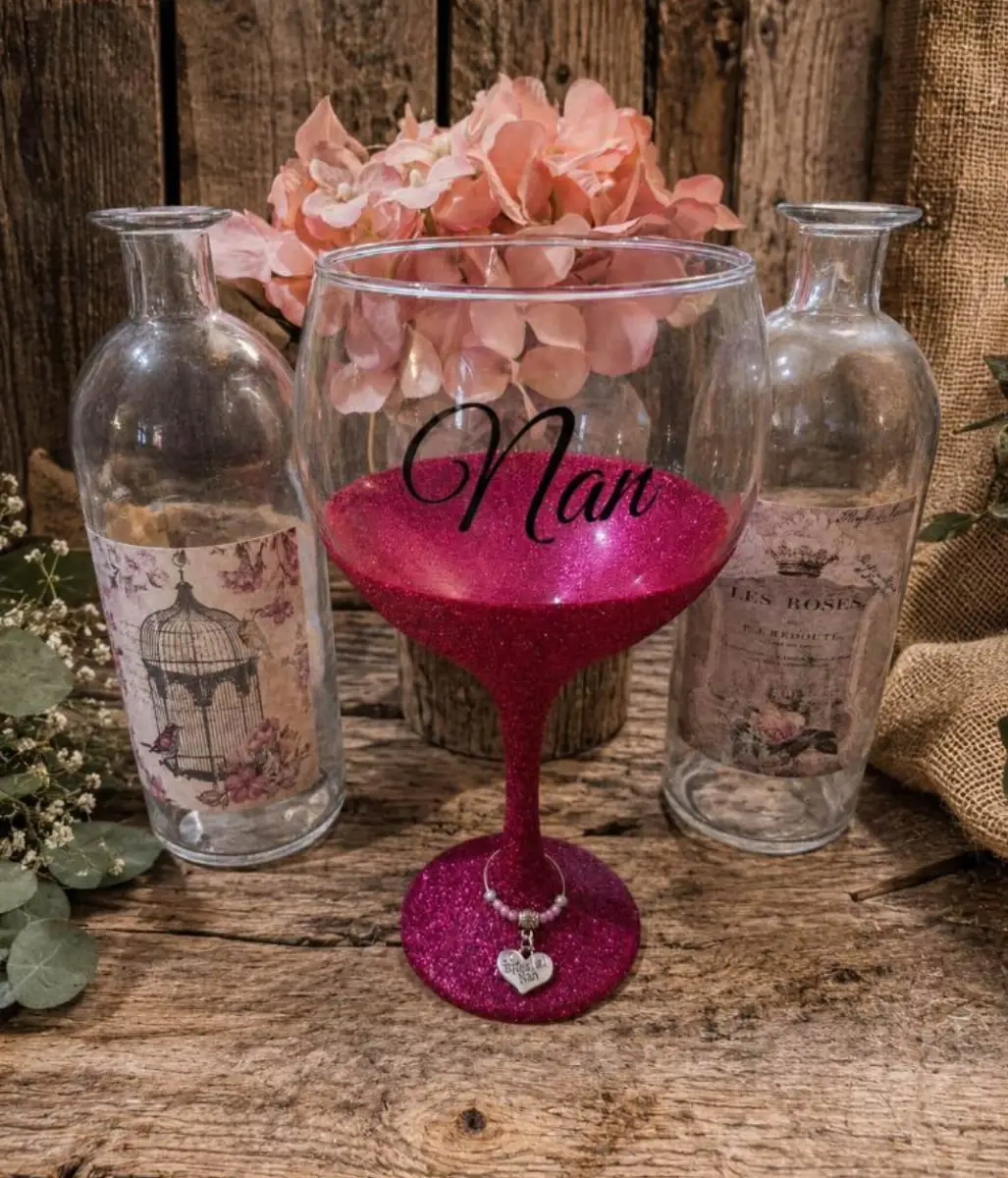 Nan, Pink Glitter Gin Glass
