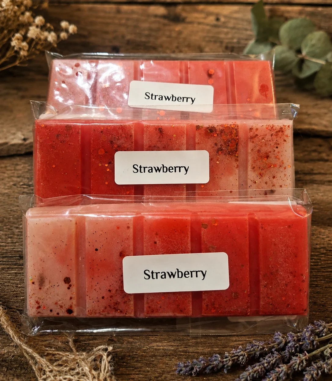 3 Strawberry, Highly Fragranced Wax Melts Snap Bars