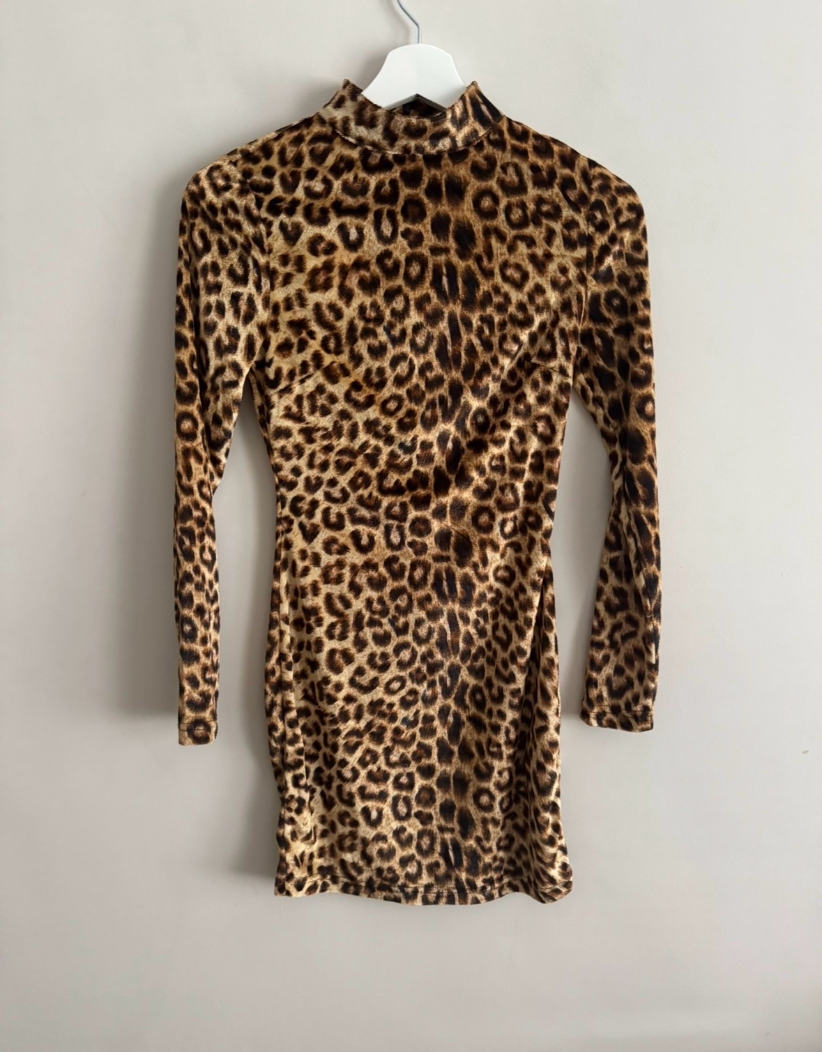 Parisian Leopard Print Velvet Velour Funnel neck Mini Dress Size 6 Bnwt