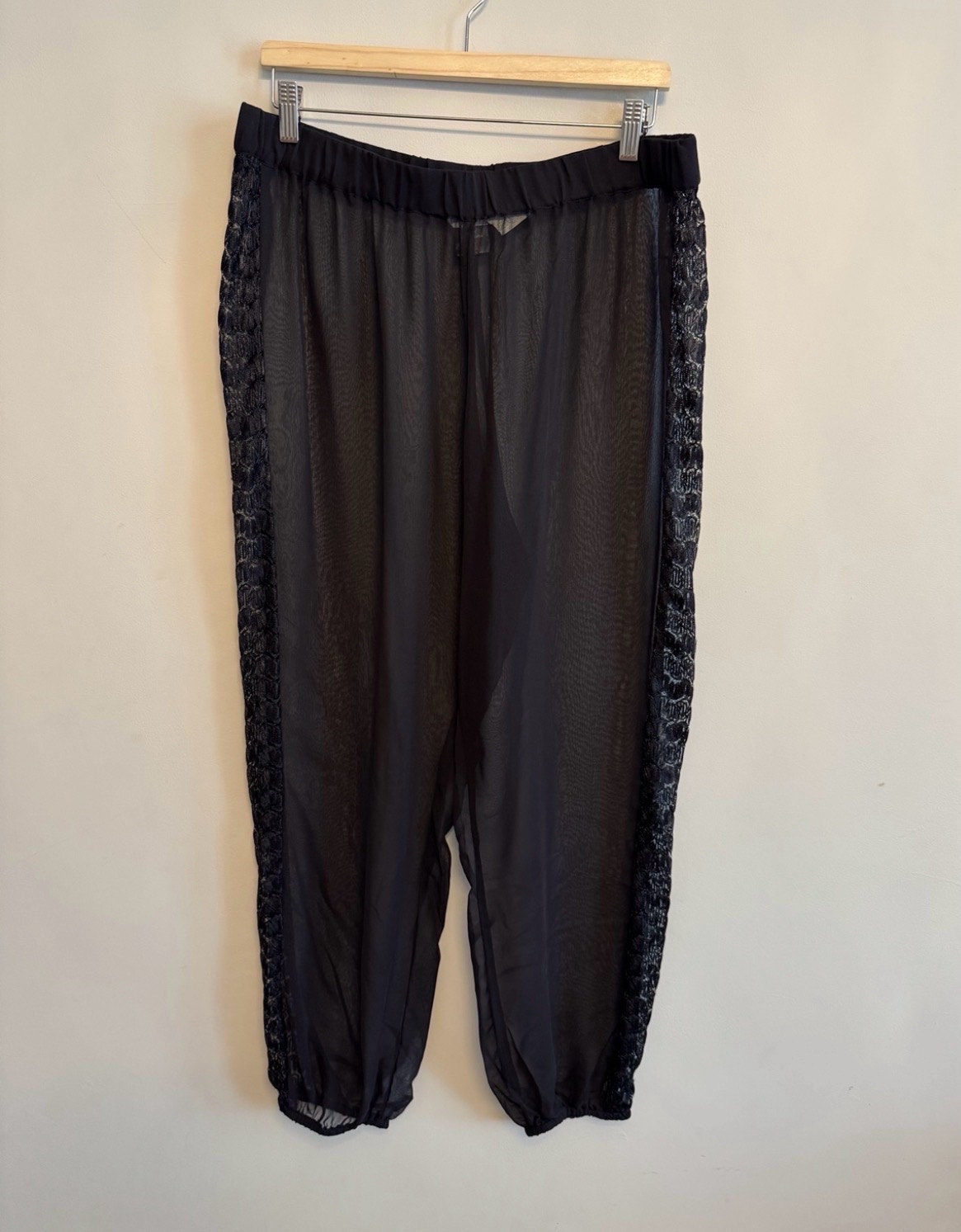 Papaya Beach Black Sheer Lace Panel Harem chiffon Trousers Size 18