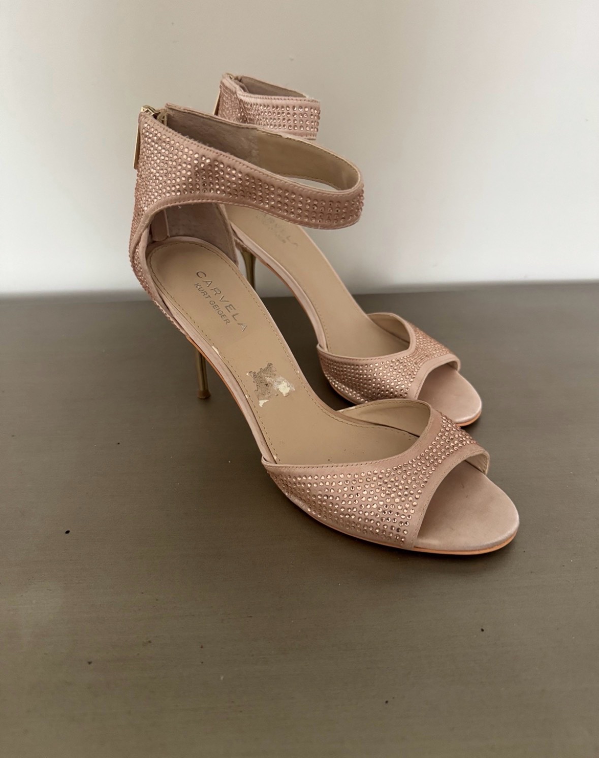 Carvela Kurt Geiger Nude Diamante Heeled Sandals Size 6 Occasion Shoes