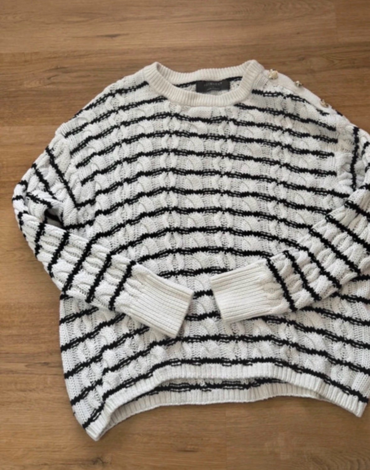 Primark chunky knit nautical jumper black white striped cable knit size L 14-16