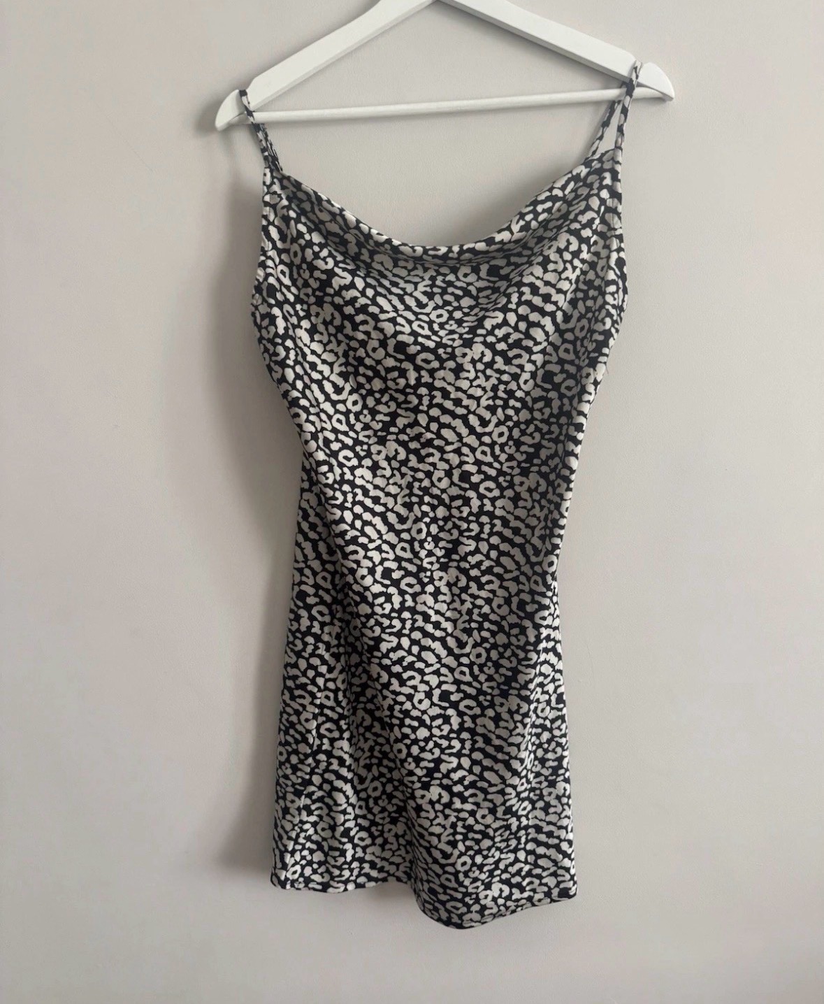 Quiz Leopard Print black white Satin Cami Slip Mini Dress  UK 10