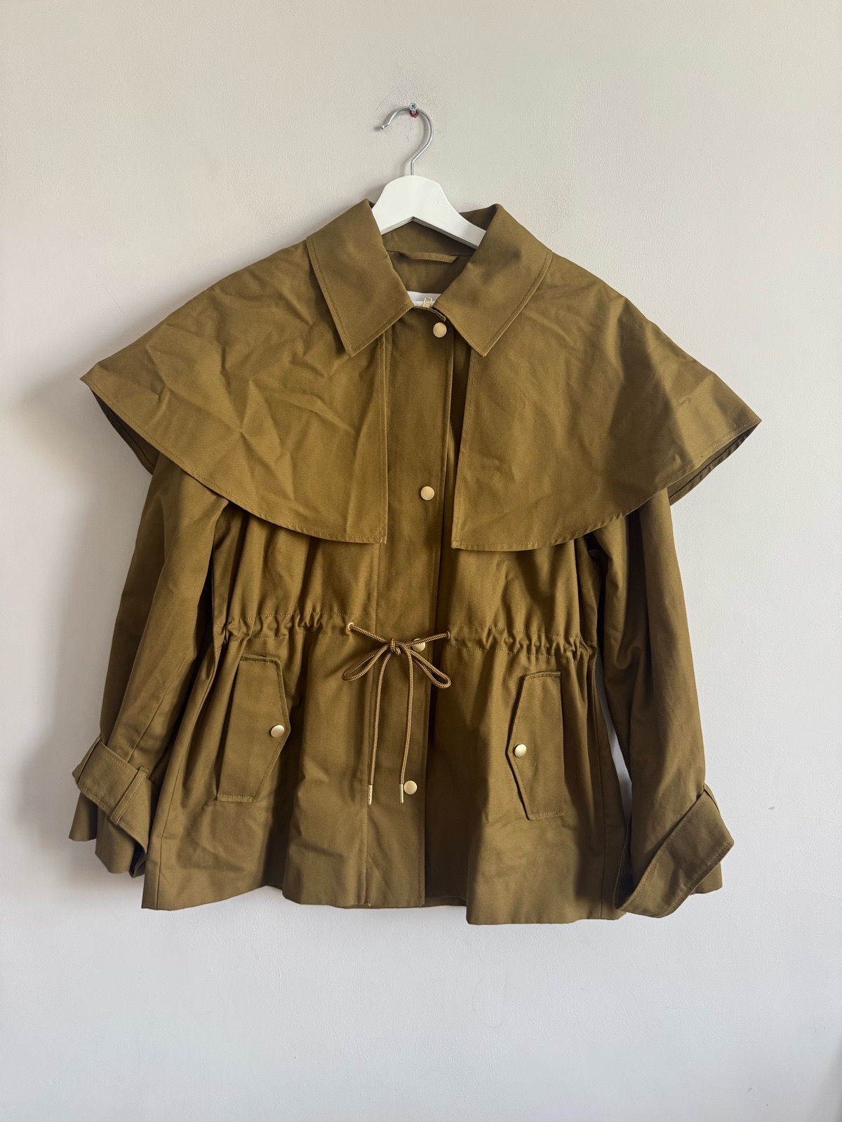 M&S Khaki Green Cape Detail parka Utility Jacket trench coat Size S 8-10
