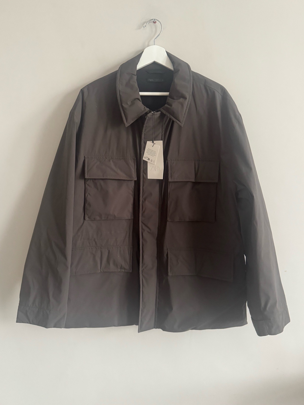 Zara Dark Taupe Water Repellent Padded Technical 3/4 Length Coat Jacket xl