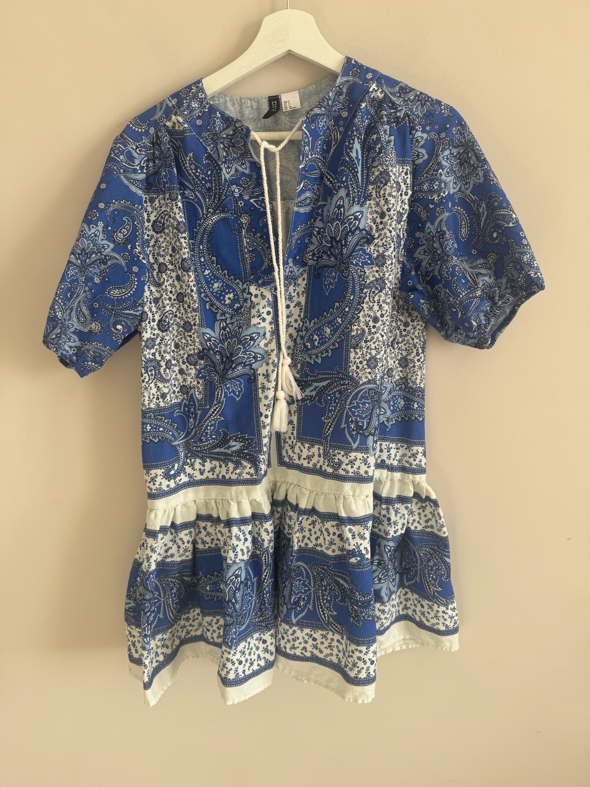 H&M Divided Blue Paisley Print Smock Mini Dress Size S