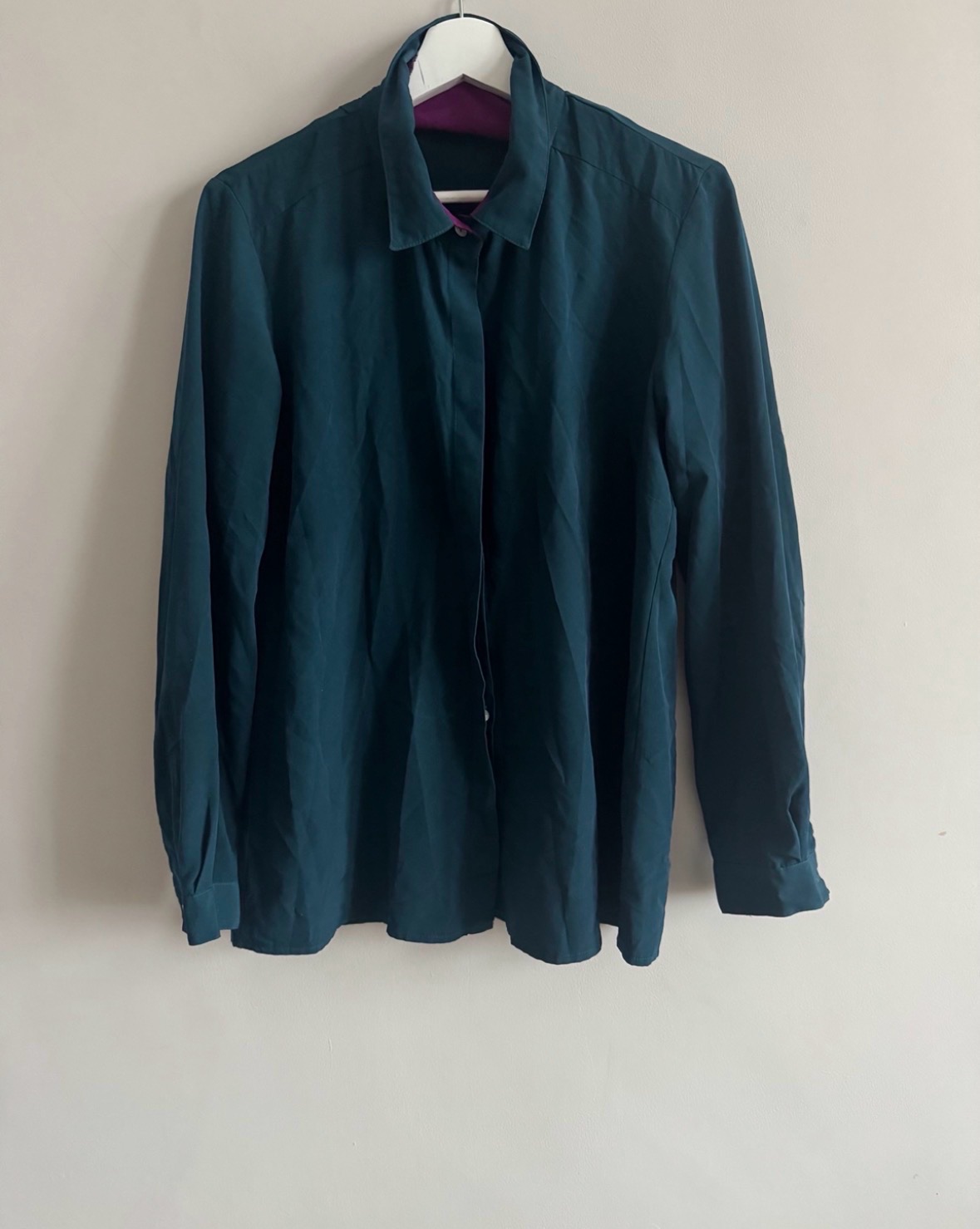 Womens Love Label Blouse Size 12-14 Dark Teal Long Sleeve
