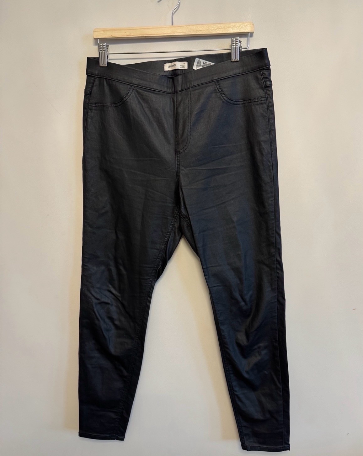 M&S Black Coated Skinny Jeggings Size 14 Regular Slim Fit