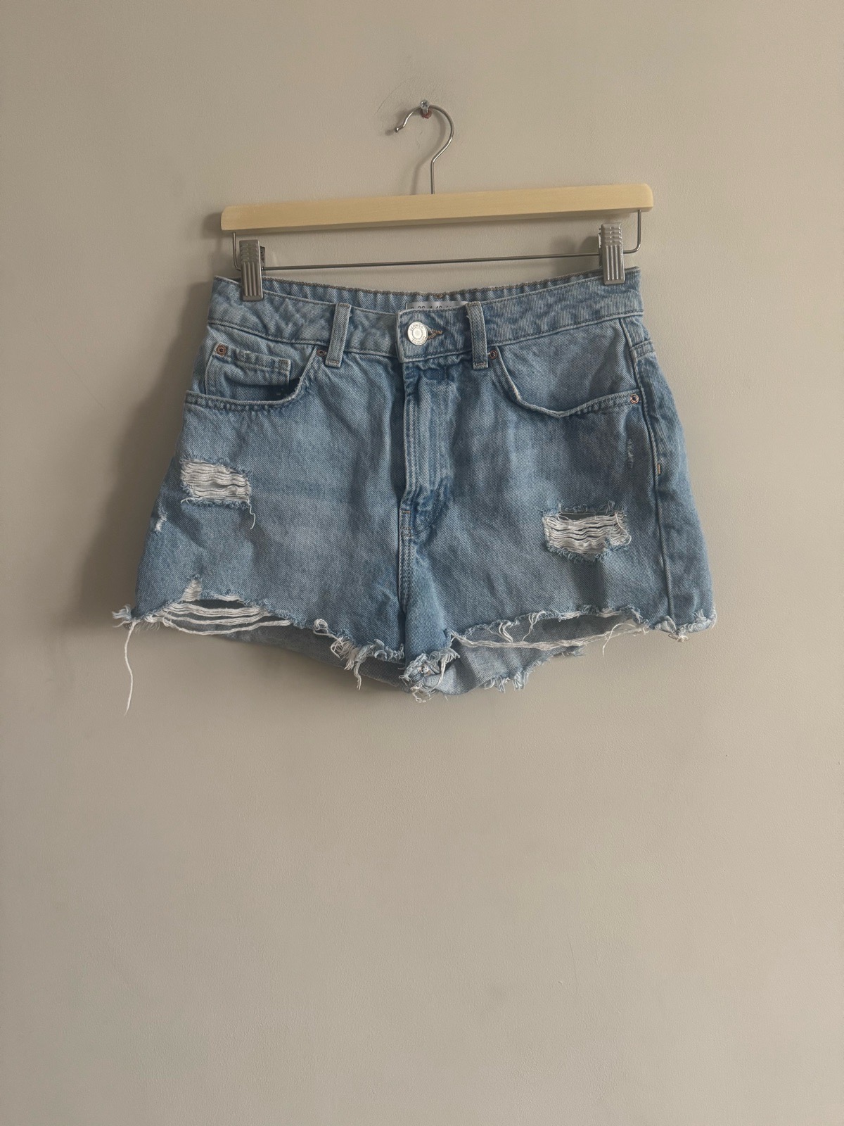 Primark Denim Co Womens Light Blue Distressed Denim Shorts High Waist UK 8