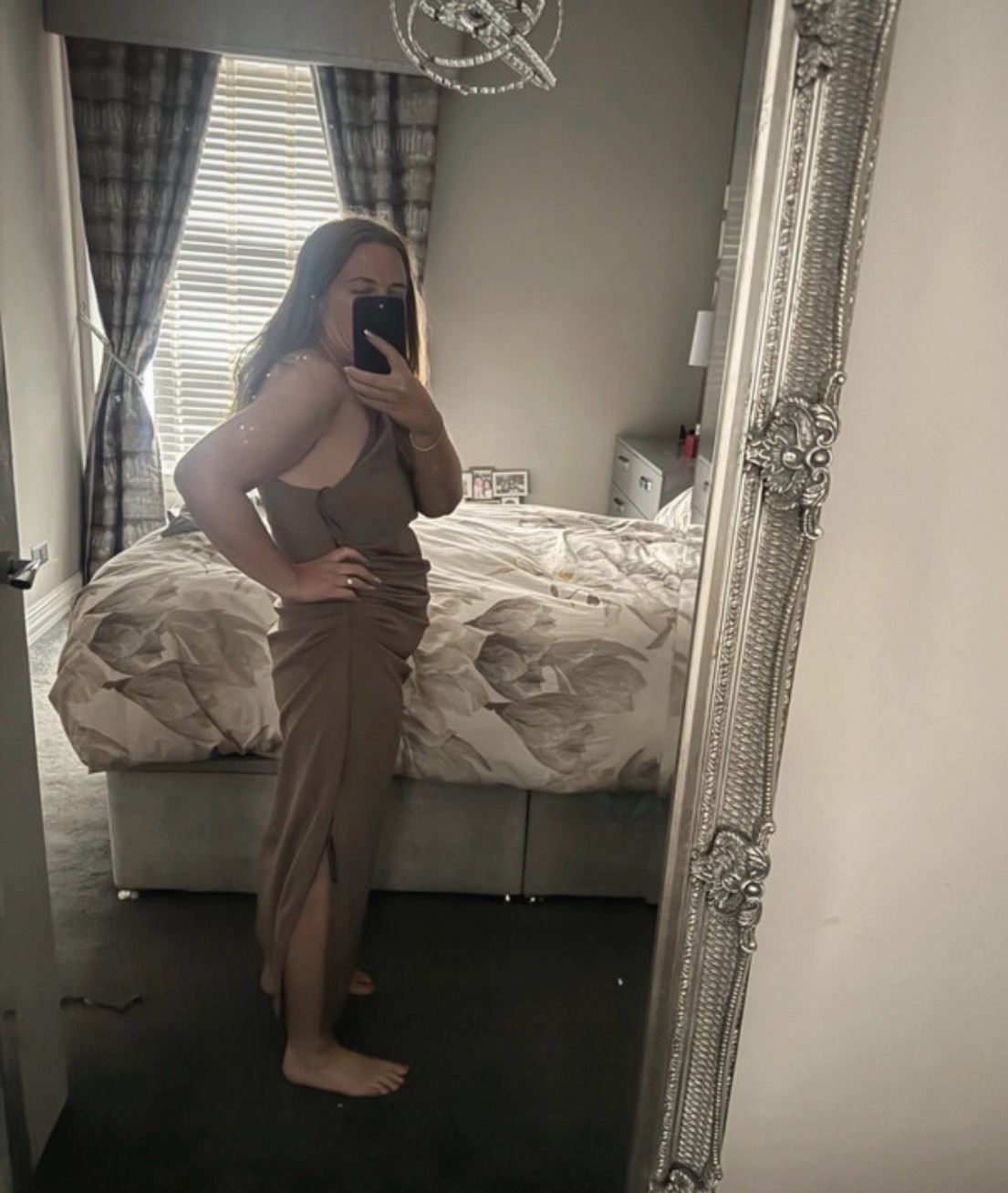 New Look One Shoulder Ruched Midi Dress Nude Taupe UK 16