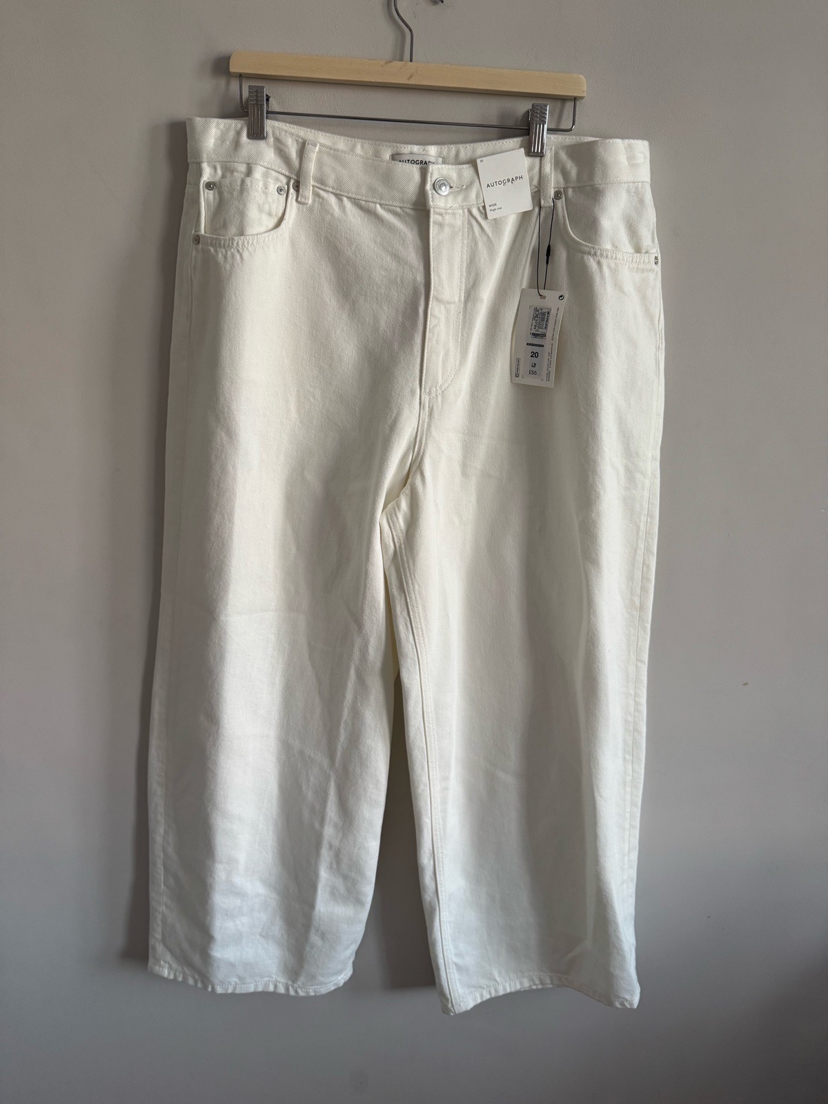 M&S Autograph White Wide Leg High Rise Jeans Size 20