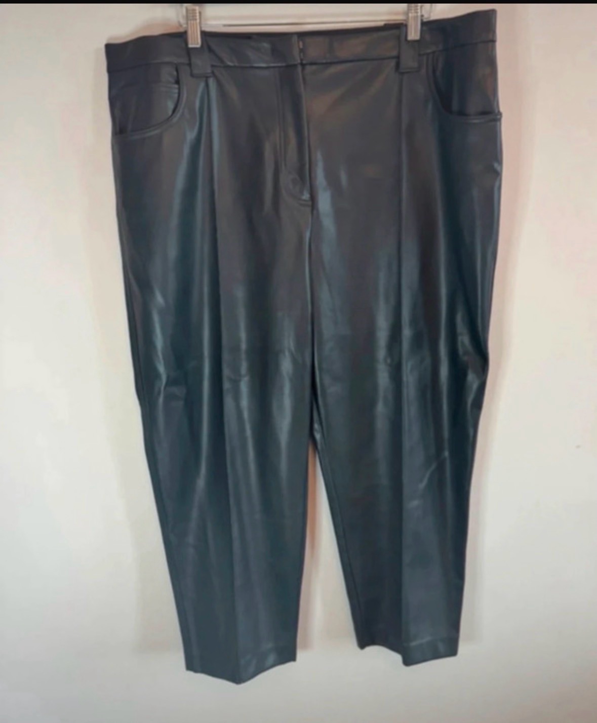 M&S Collection Black Faux Leather Tapered Trousers Size 22 Regular
