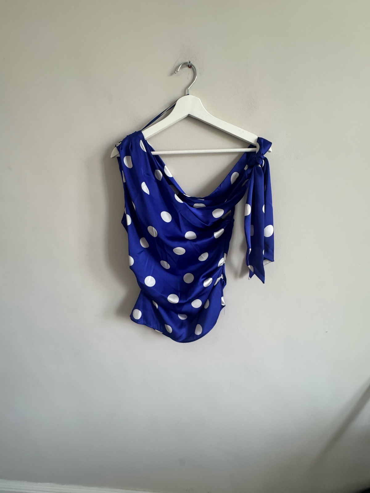 Zara Blue Satin Polka Dot Cowl Neck Top Size XS
