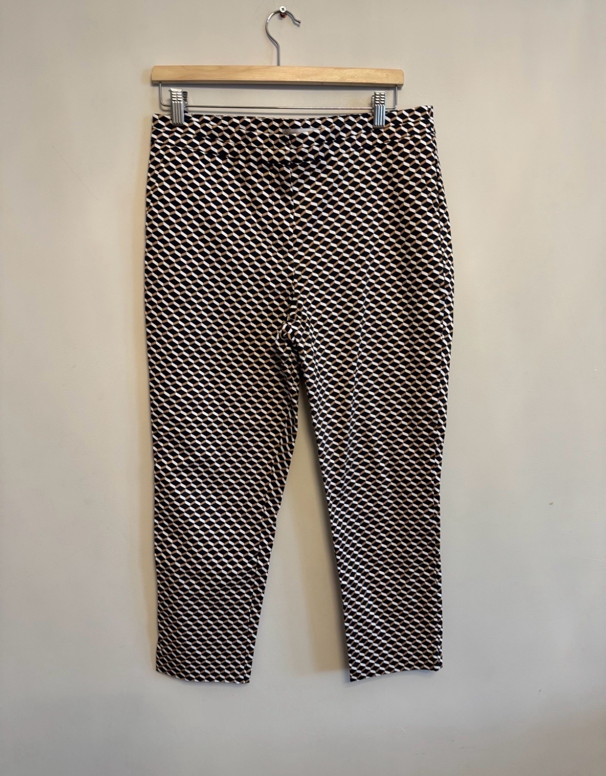 M&S Collection Stone Mix Geometric Print ankle grazer Trousers UK 14