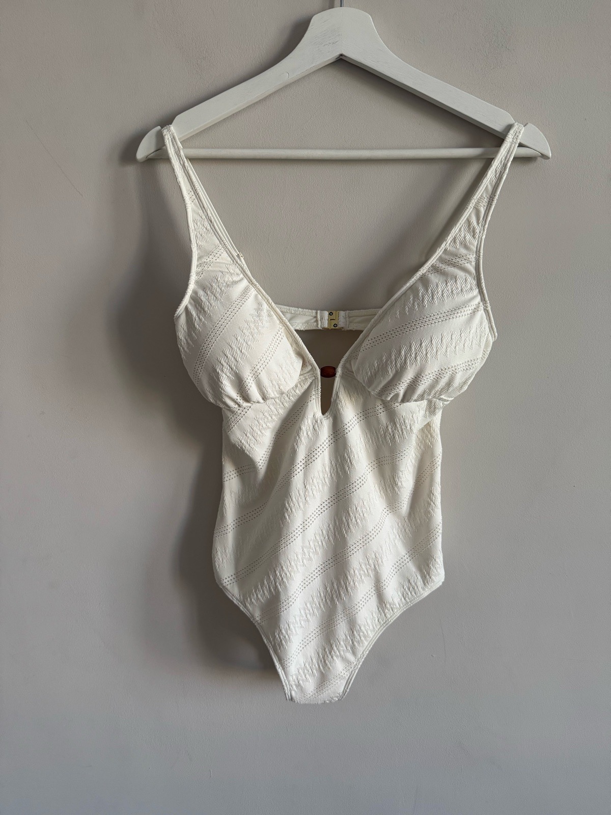 M&S Off White cream Textured Plunge Swimsuit Size 12