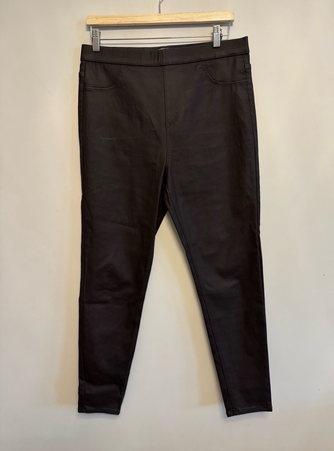 M&S Dark Brown Coated Jeggings skinny Size 14 Regular Stretch Slim Fit