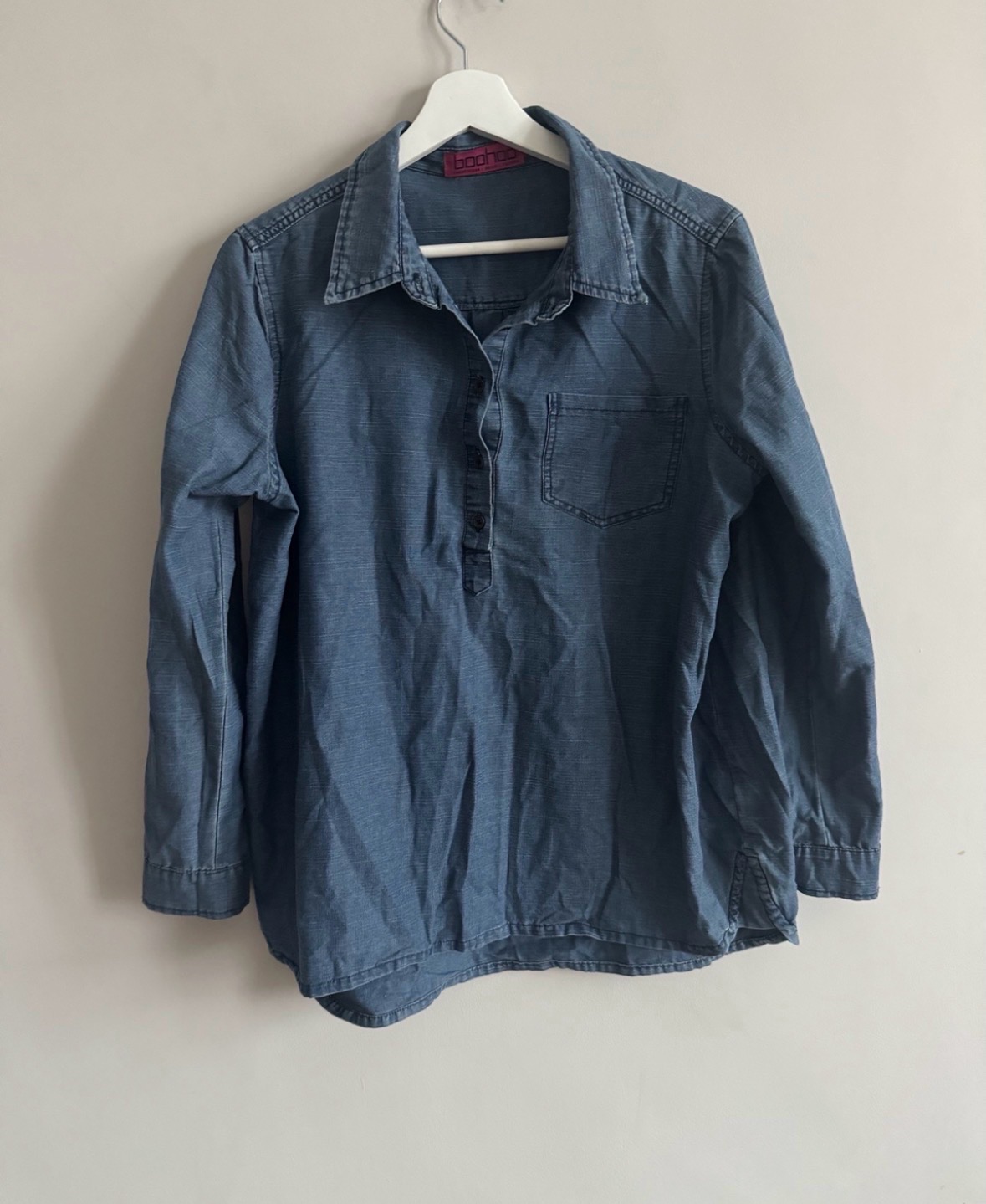 Boohoo Blue Chambray Denim Look Shirt – Long Sleeve – Size 14