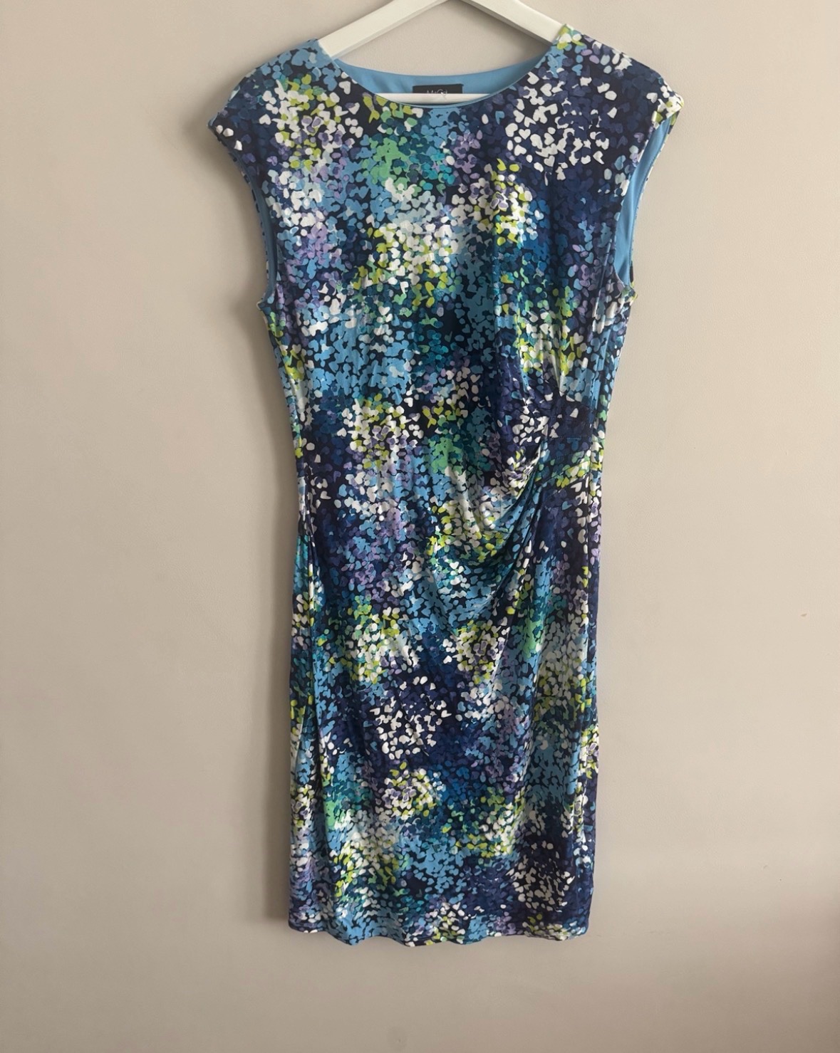 M&Co Blue Abstract Floral Ruched Stretch Dress Size 14