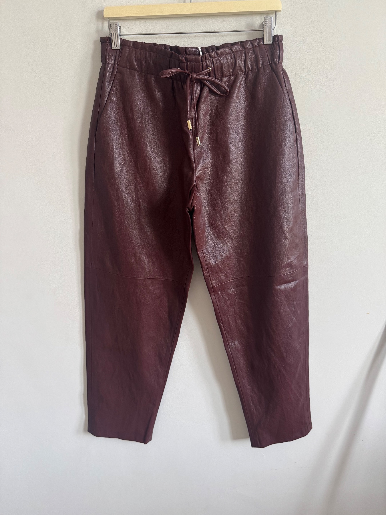 Zara Faux Leather Jogger Trousers Burgundy Brown Size M