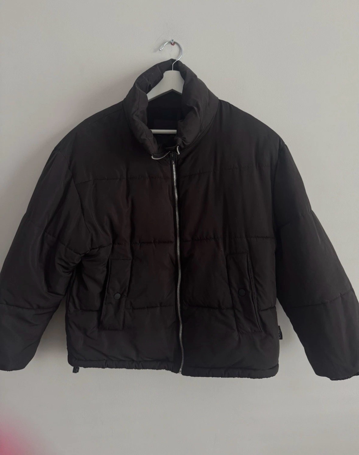 Pull & Bear Black Puffer Jacket Size Small Cropped Padded Coat