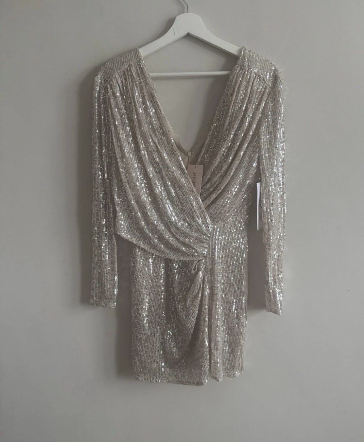 Jaded Rose Champagne Sequin Wrap Mini Dress Size 10 Long Sleeve Party Occasion