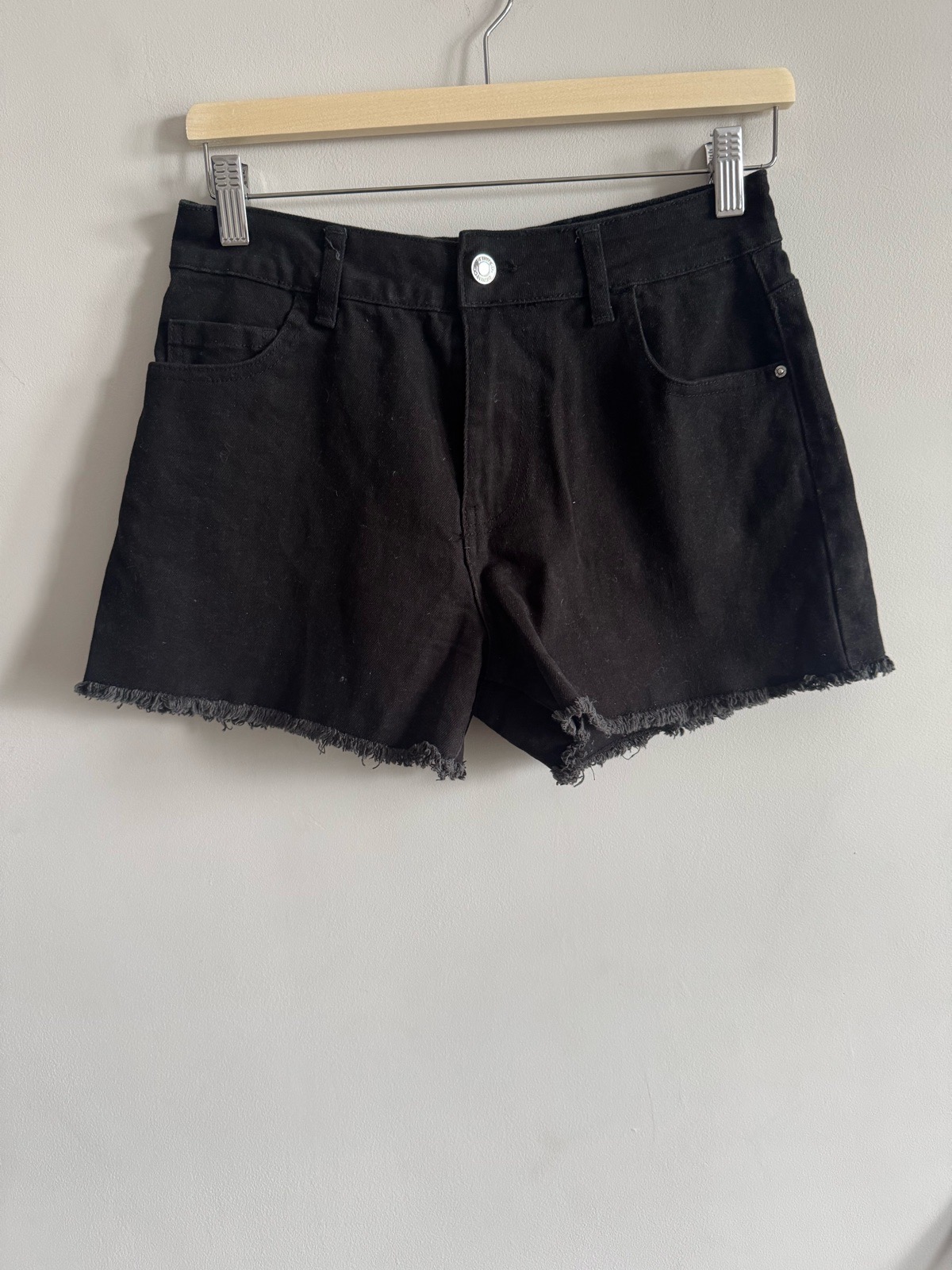 Primark Black Denim Frayed Hem Shorts K 10 High Waist Festival Summer