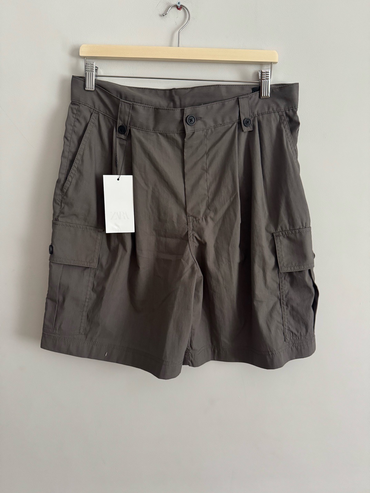 Zara Mens Cargo Cotton Shorts W31 Taupe Brown
