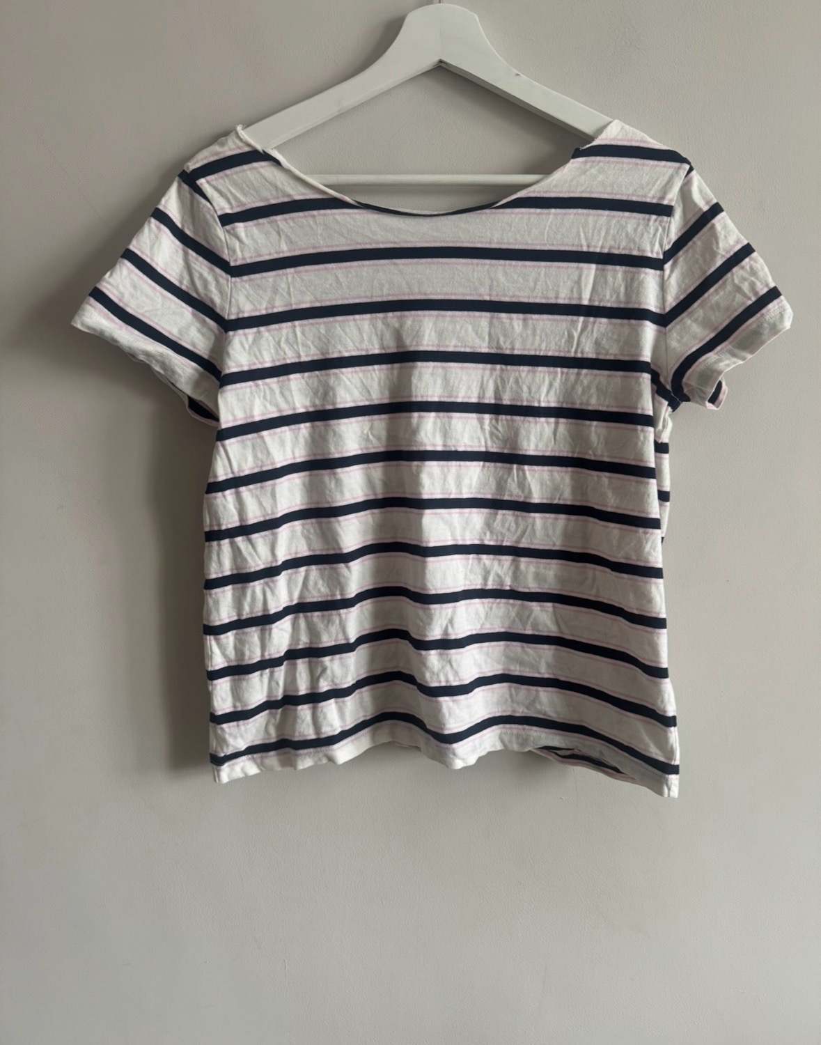Primark Striped T Shirt White Navy Pink Size M 12-14