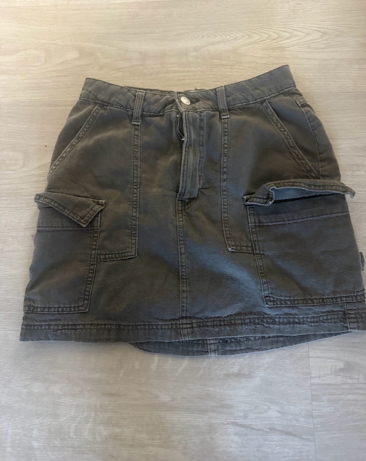 Primark khaki cargo mini skirt utility pockets denim cotton size 8