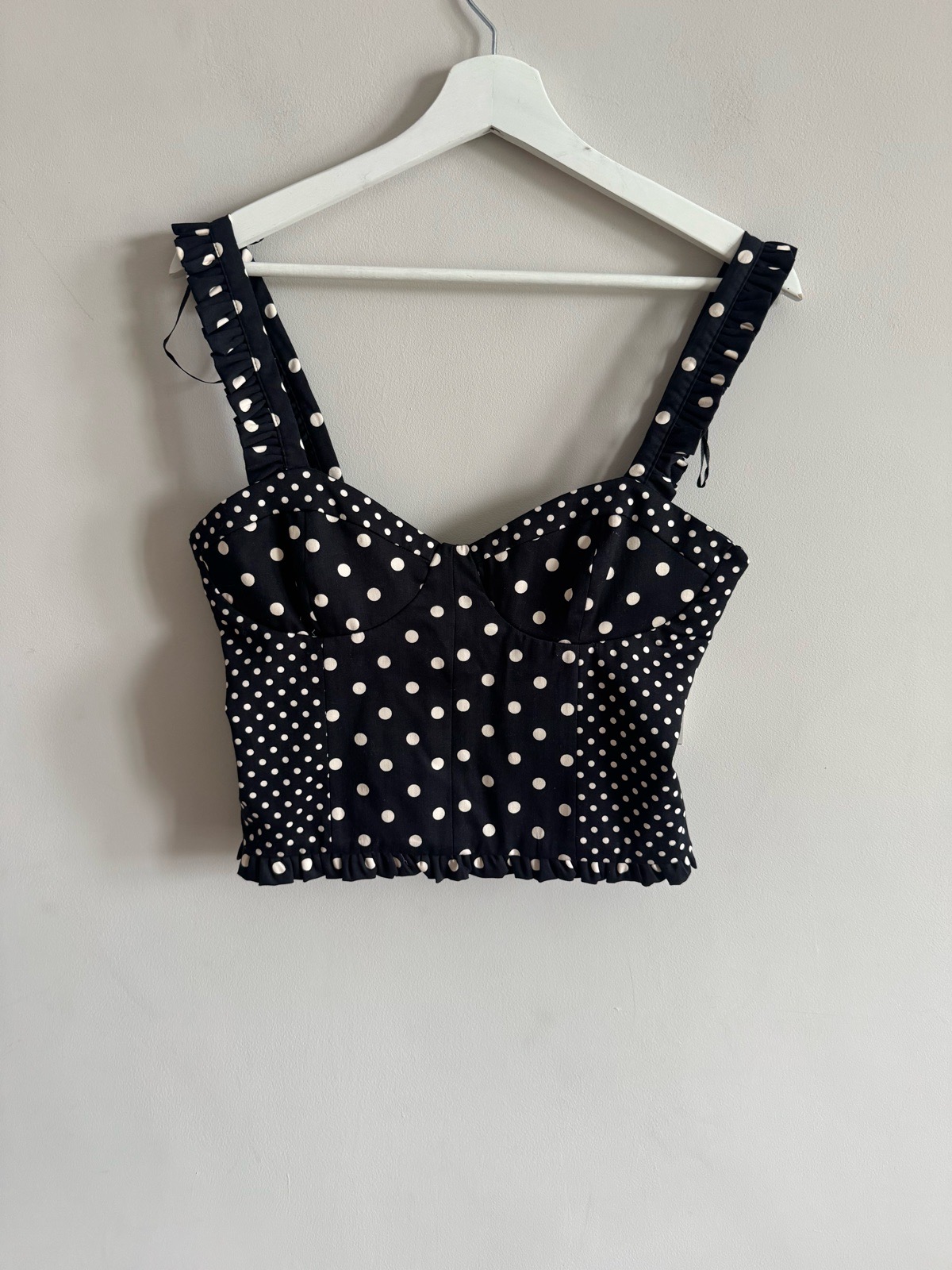 Zara Black Polka Dot Corset Crop Top Size M