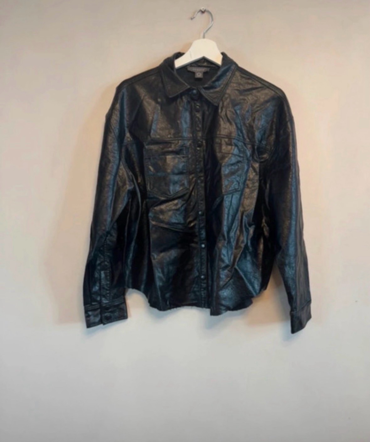 Primark black faux leather shirt jacket button up size M shacket