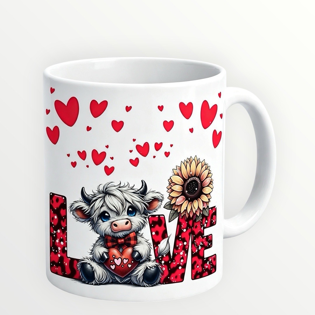 New11oz sublimation White mug with cute cow holding a heart