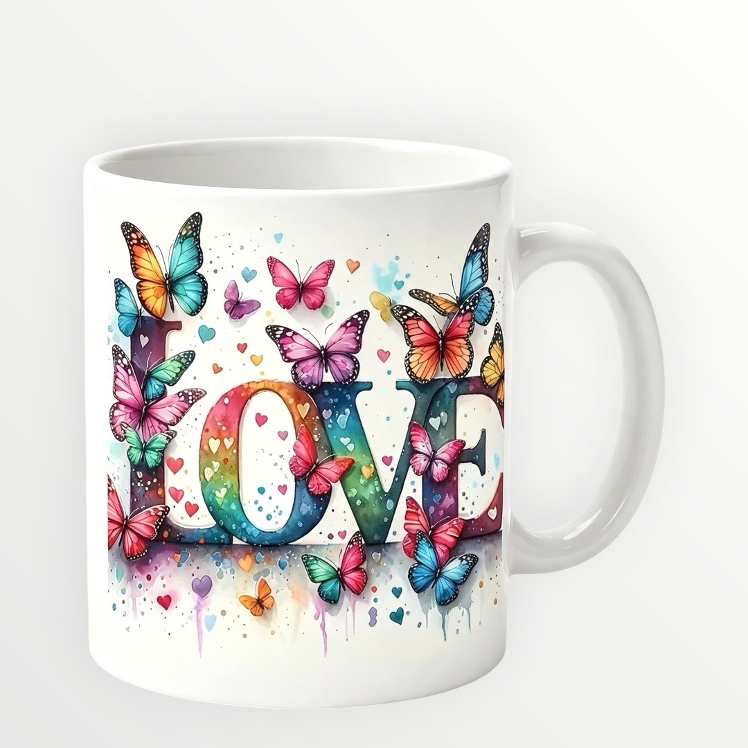 New 11oz ceramic sublimation White mug with colorful butterflies