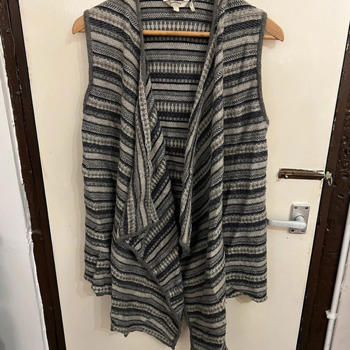FatFace Wool Blend Waterfall Festival Cardigan – Grey Stripe – Size S
