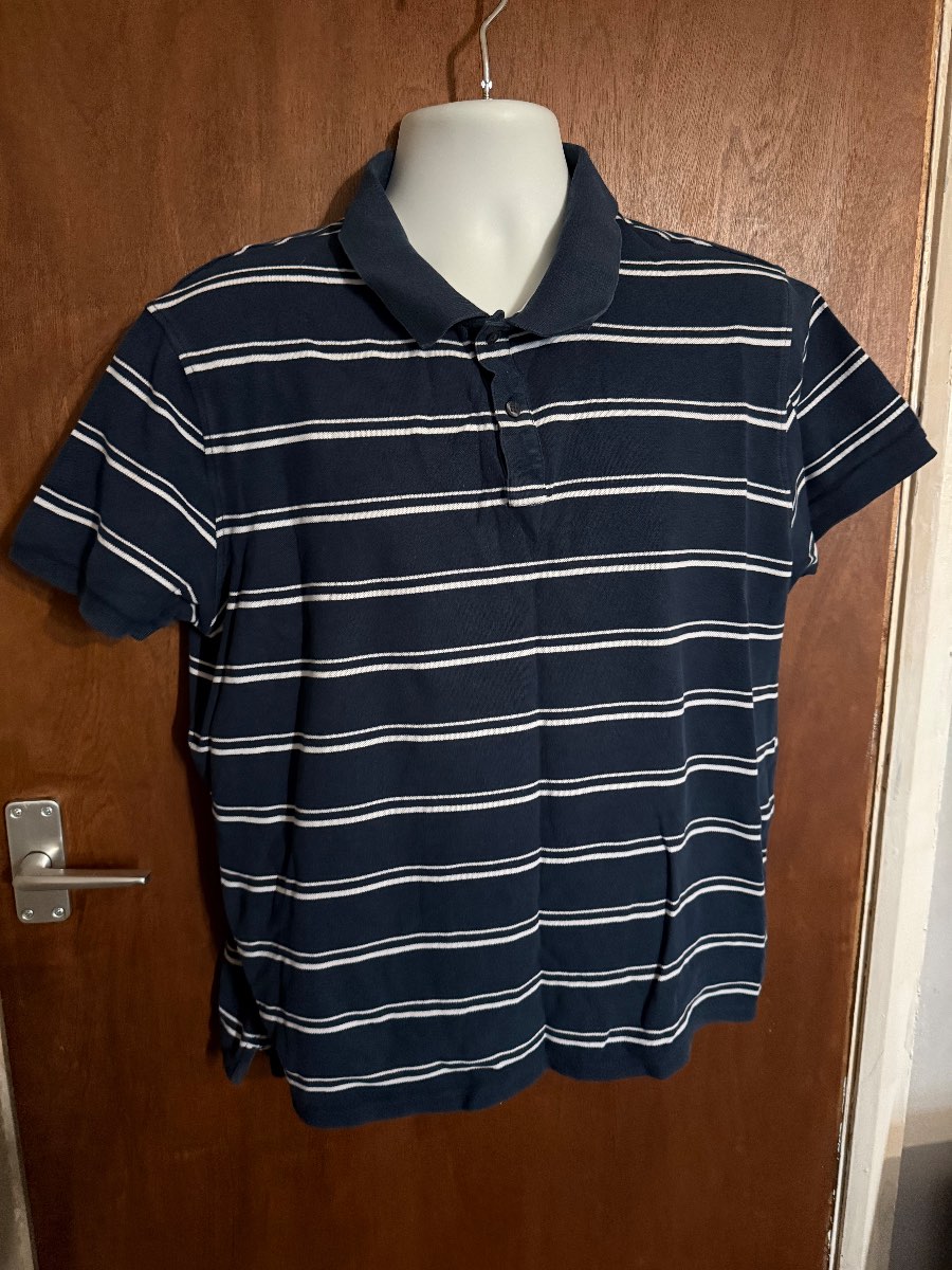 M&s navy striped polo shirt