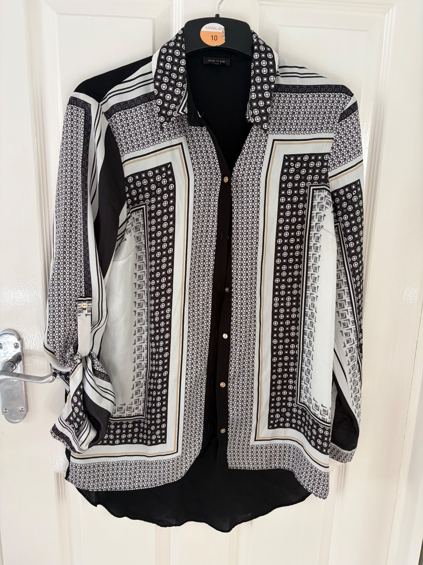 River Island Black & White Patterned Shirt – Size 10