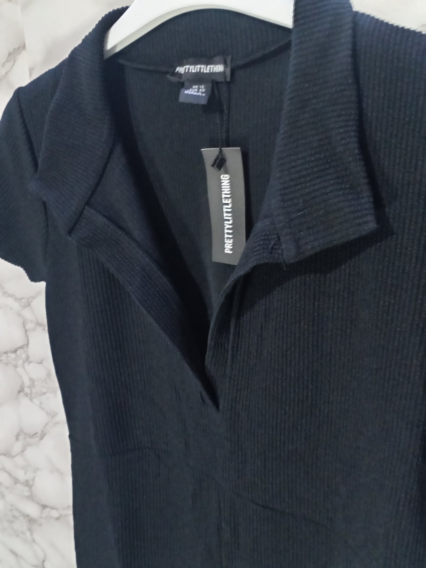 PLT size 12 maternity black rib collar short sleeve jumper suit Has loads of stretch so say 14/16