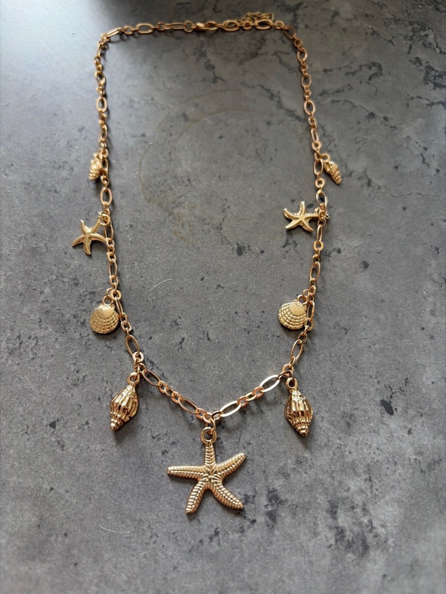Gold seashell starfish beach necklace women’s boho fashion dress jewellery