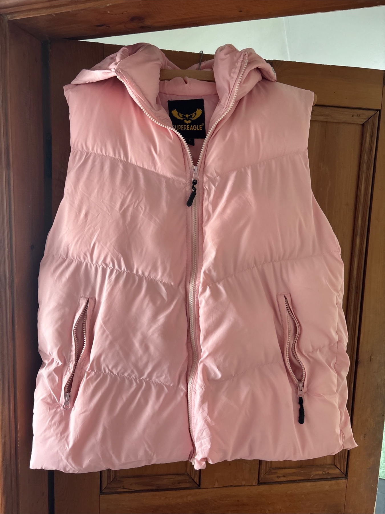 Pink Hooded Puffer Gilet Body warmer size Large