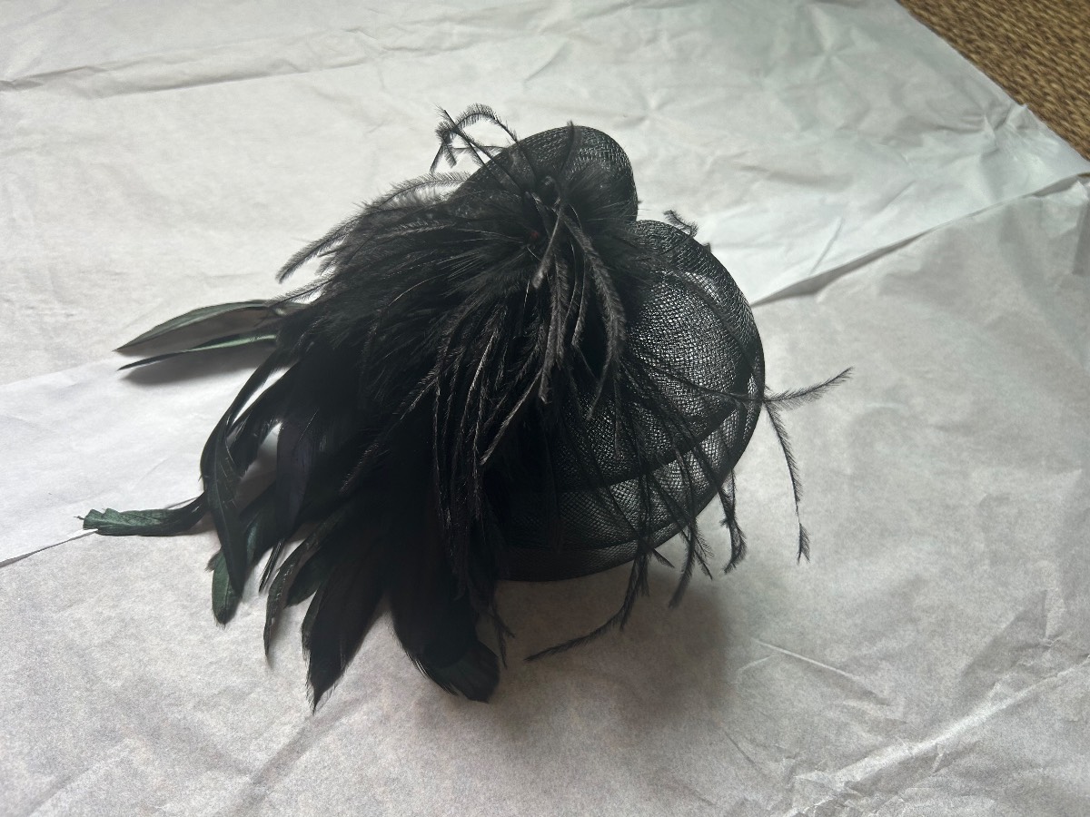 Black Feather Fascinator Headband Wedding Races Occasion Hat Sinamay Fascinator