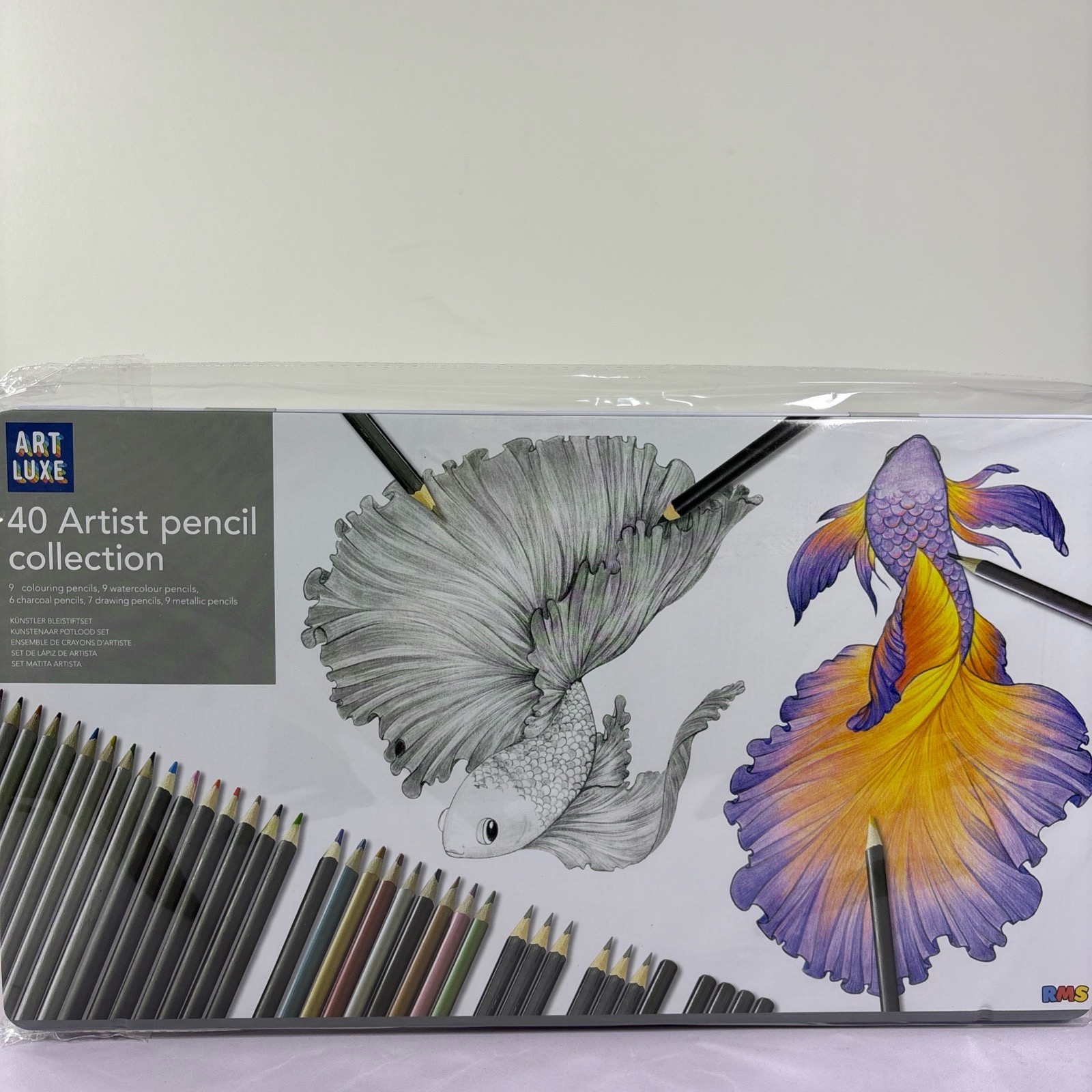 40 Artist Colour Pencils Set & Storage Tin Watercolour Metallic Charcoal Drawing