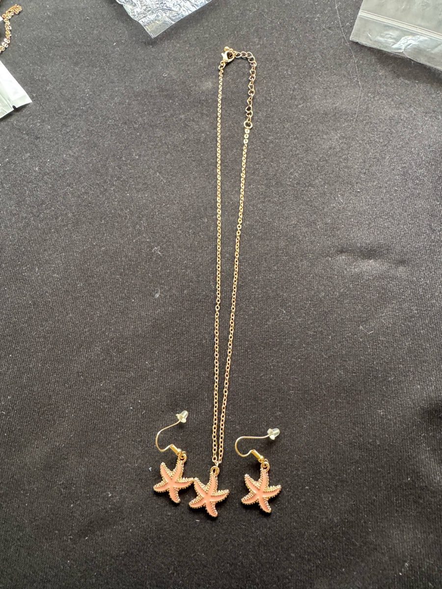 Set of earrings and necklace starfish