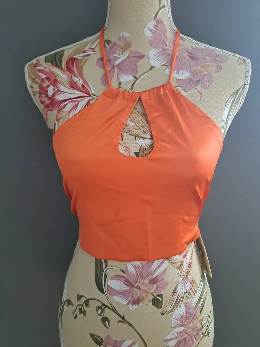 Peppermayo size 10 orange halterneck crop top bnwt