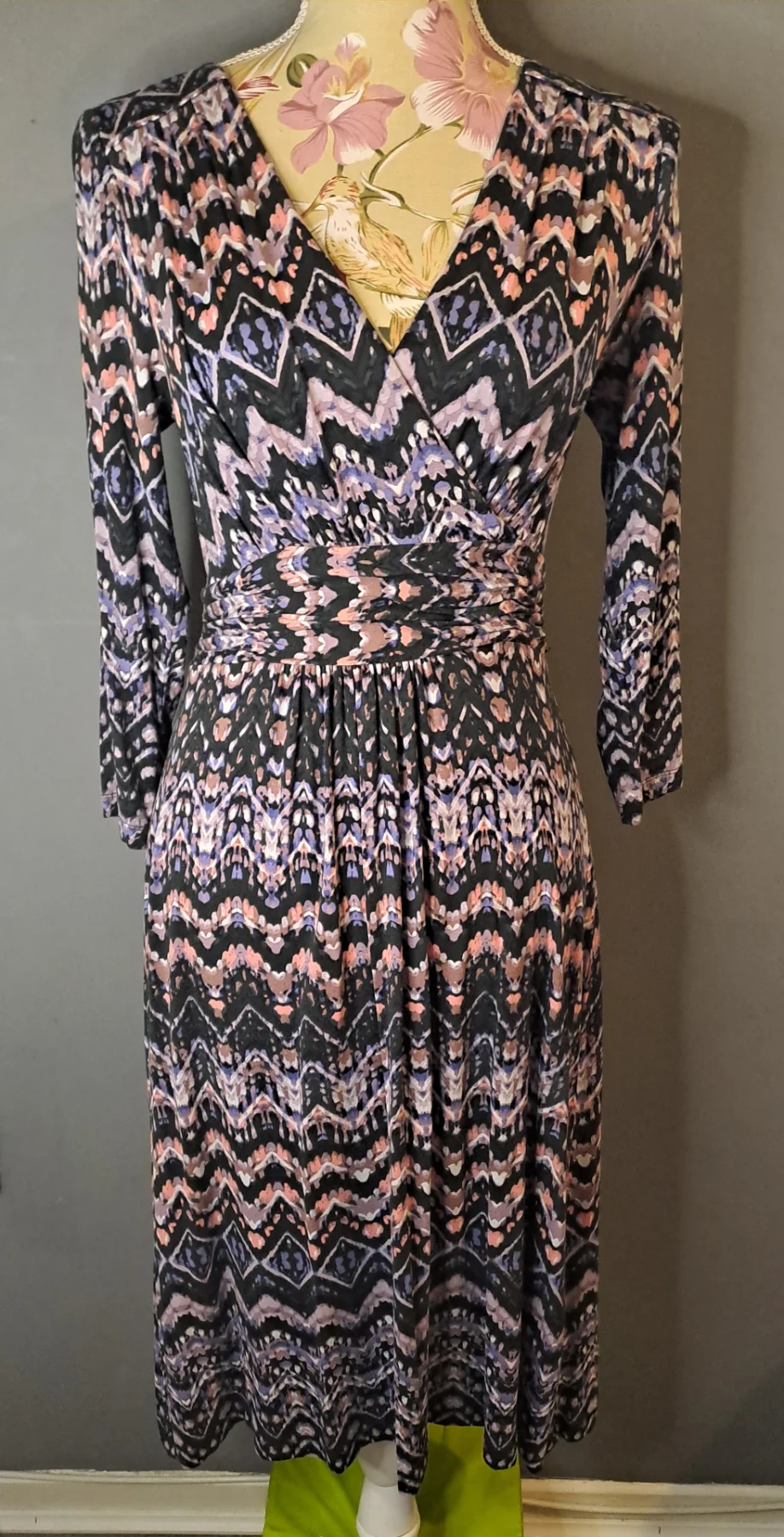 Monsoon size 8 print dress with fixed belt vgc