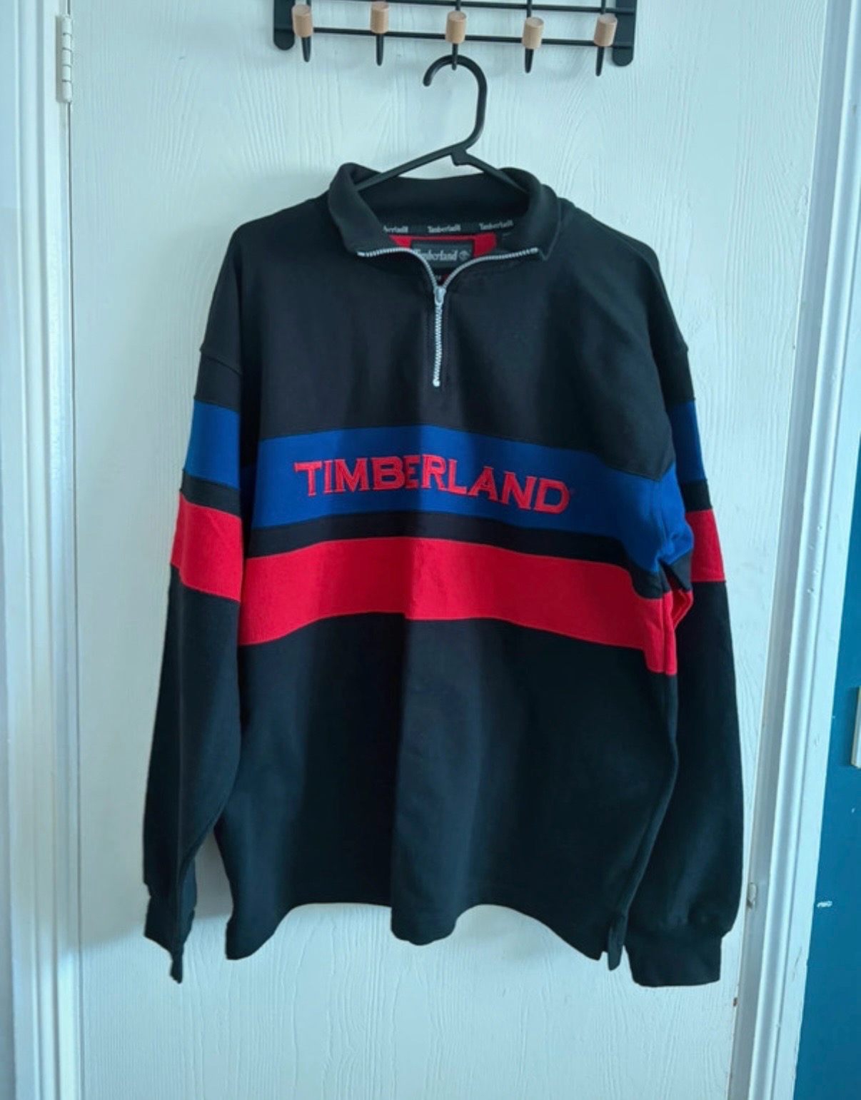Timberland Vintage Block Stripe Quarter Zip Jumper Size M