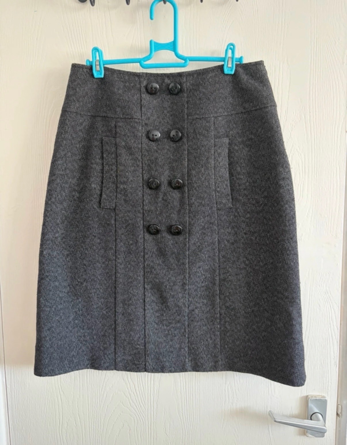 Preppy Herringbone Tweed Double-Breasted Skirt Old Money Quiet Luxury Alex & Co. Size 10