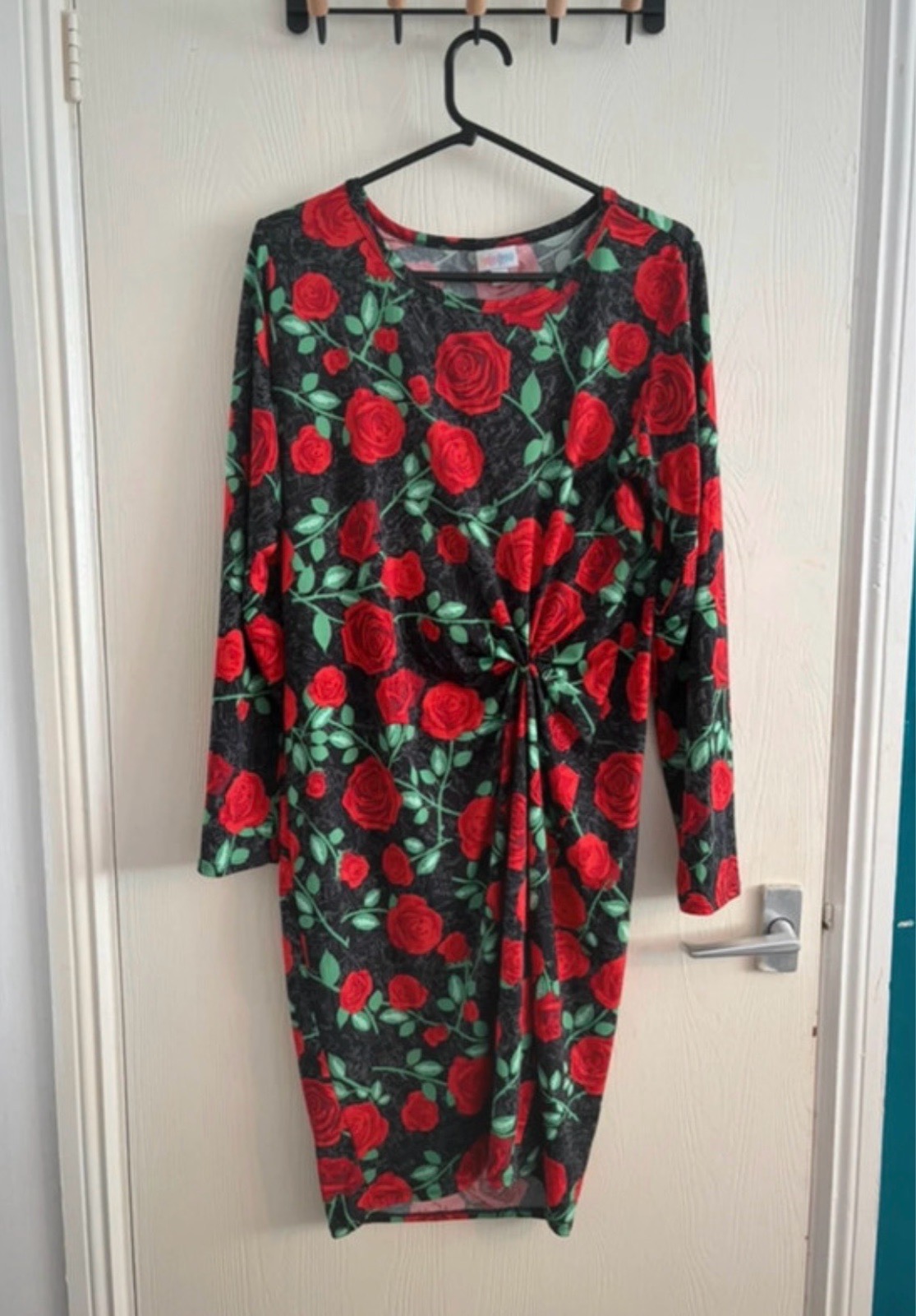 WhimsiGoth Rose Print Knot Midi Dress LuLaRoe Dark Romance Grunge Size L