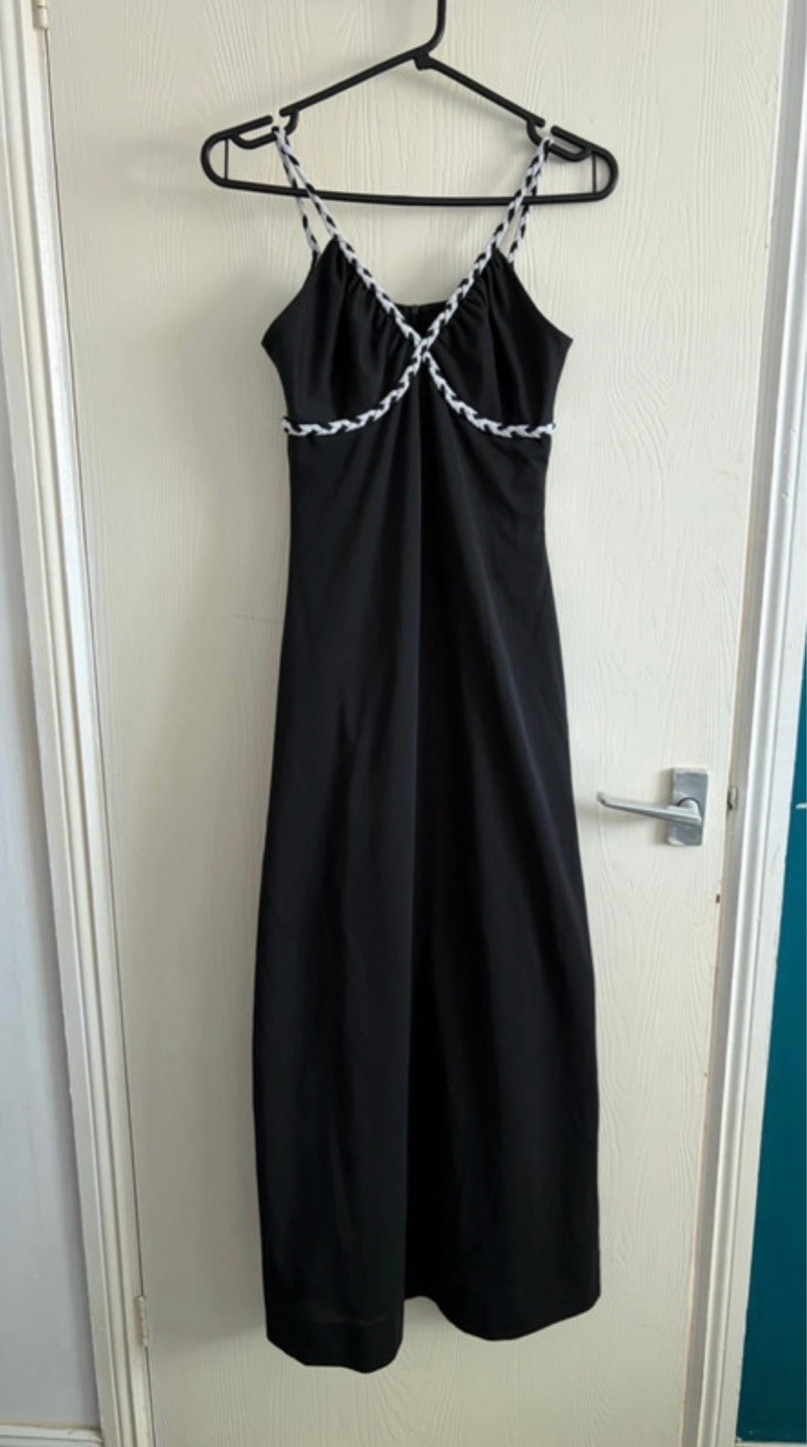 True Vintage Black Braided Strap Maxi Slip Dress Size 8 Gothic Prom Y2K