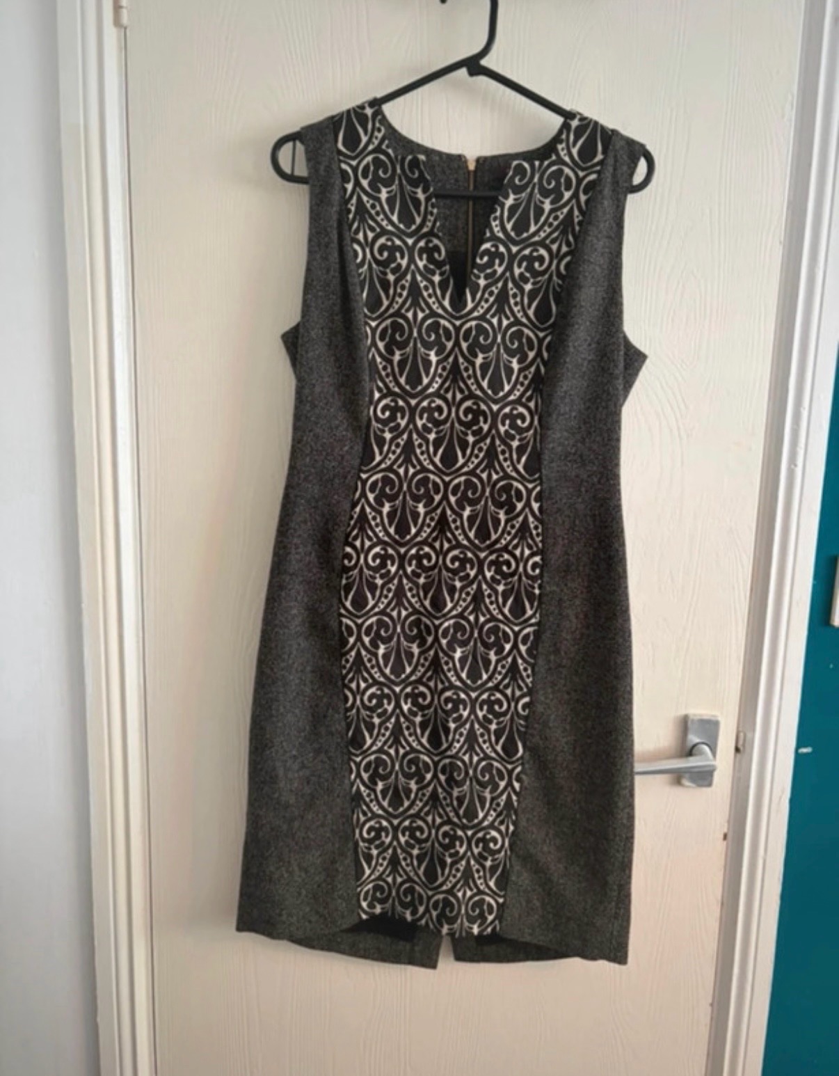 Rachel Roy Damask Print Jacquard Sleeveless Shift Dress Office Siren Dark Academia Size 12